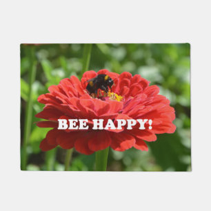 Bienen-glückliche rote Blume Fußmatte