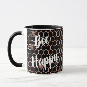 Bienen Happy Rose Gold und Black Honeycomb Tasse