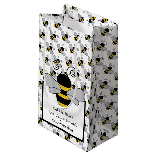 Bienen-Honig-Biene mit Textblock Kleine Geschenktüte (Vorderseite Schrägansicht)