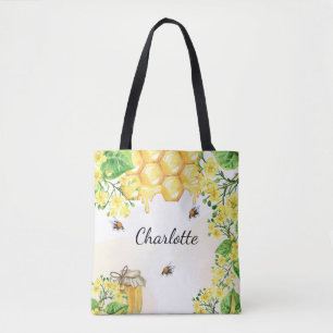 Bienen Honig gelbe Blumen Monogramm Name Tasche