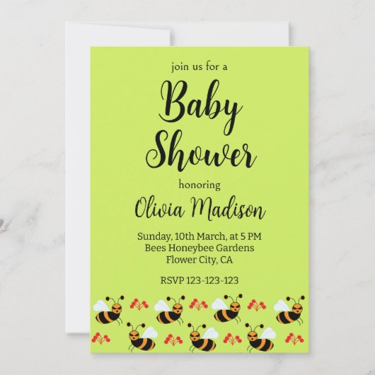 Bienen Honigbiene Rote Blume Bee Baby Dusche Einladung (Vorderseite)