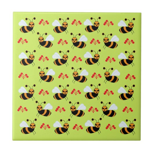 Bienen Honigbiene Rote Blumen Muster Fliese (Vorderseite)