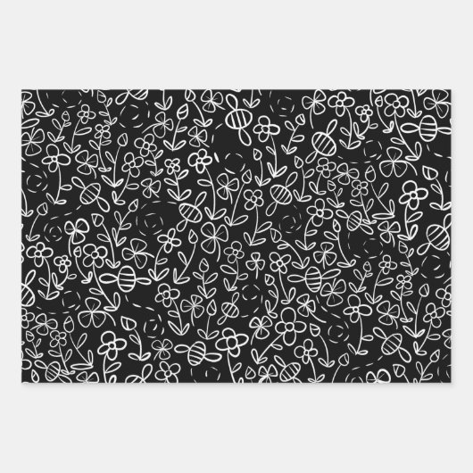Bienen im Garten in Schwarz und Weiß Geschenkpapier Set (Vorderseite 3)
