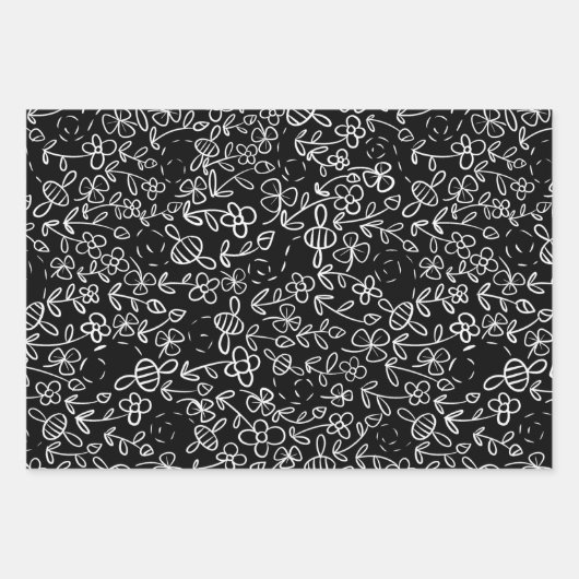 Bienen im Garten in Schwarz und Weiß Geschenkpapier Set (Vorderseite 2)