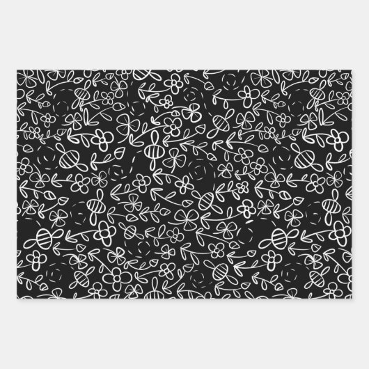 Bienen im Garten in Schwarz und Weiß Geschenkpapier Set (Vorderseite)
