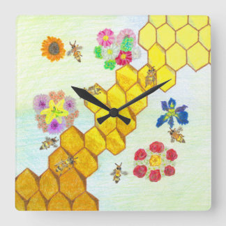 Bienen in beauty - farbenfrohe Blumenuhr Quadratische Wanduhr