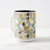 Bienen in einer Honeycomb Wildblume Patchwork Blum Zweifarbige Tasse (Vorderseite Links)