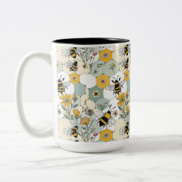 Bienen in einer Honeycomb Wildblume Patchwork Blum Zweifarbige Tasse