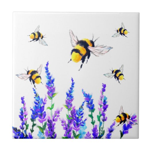 Bienen-Keramik Tile Frühlingsblumen Fliese (Vorderseite)