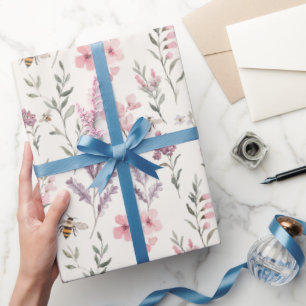 Bienen Lavendel Rosa Blumen Geburtstag Geschenkpapier
