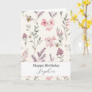Bienen Lavendel Rosa Blumen Geburtstag Karte