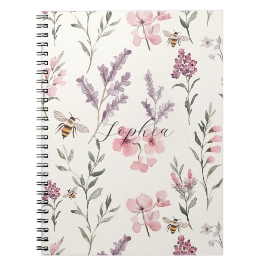 Bienen Lavendel Rosa Blumen Notizblock (Vorderseite)