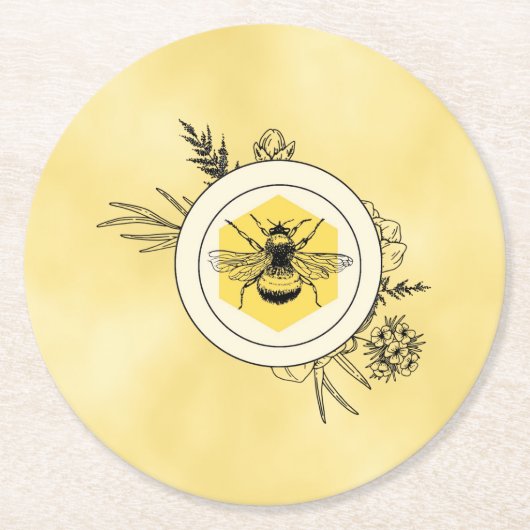 Bienen-Papieruntersetzer Runder Pappuntersetzer (Vorderseite)