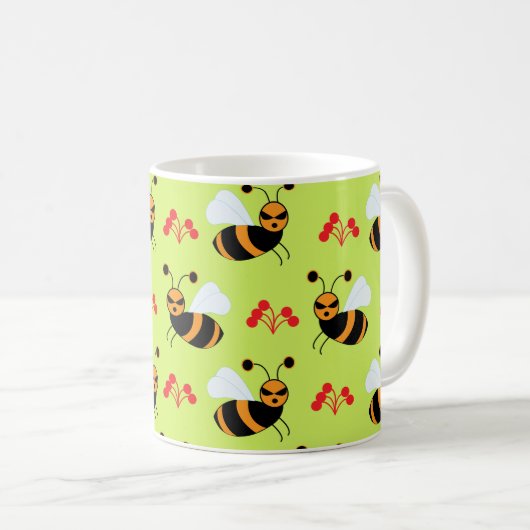 Bienen Rote Blume Muster Kaffeetasse (VorderseiteRechts)