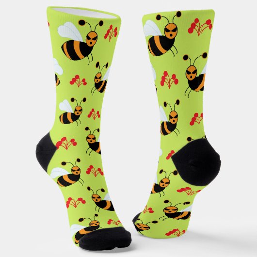 Bienen Rote Blume Muster Socken (Gewinkelt)