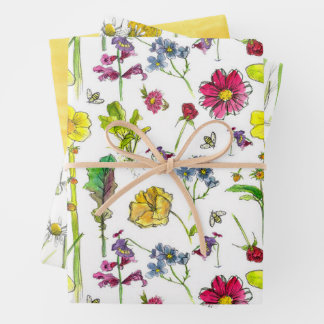 Bienen Schmetterlinge Botanisch Kamille Wildblumen Geschenkpapier Set