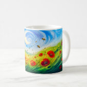 Bienen schweben über ein windiges Mohnfeld Kaffeetasse (VorderseiteRechts)