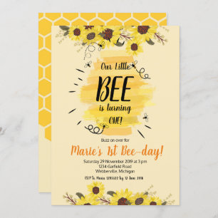 Bienen-Sonnenblume-1. Geburtstags-Party Einladung