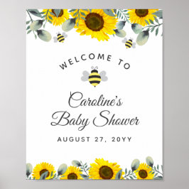 Bienen Sonnenblumen Eucalyptus Baby Dusche Willkom Poster