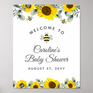 Bienen Sonnenblumen Eucalyptus Baby Dusche Willkom Poster