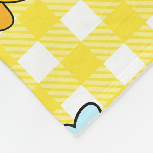 Bienen, Sonnenblumen, karierte, Vintage Muster. Fleecedecke (Ecke)