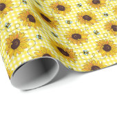 Bienen, Sonnenblumen, karierte, Vintage Muster. Geschenkpapier (Rolleneckpunkt)