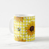 Bienen, Sonnenblumen, karierte, Vintage Muster. Kaffeetasse (Vorderseite Links)