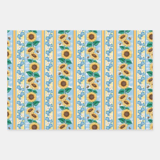 Bienen Sonnenblumen Umhüllungspapier Set von 3 Geschenkpapier Set (Vorderseite 3)