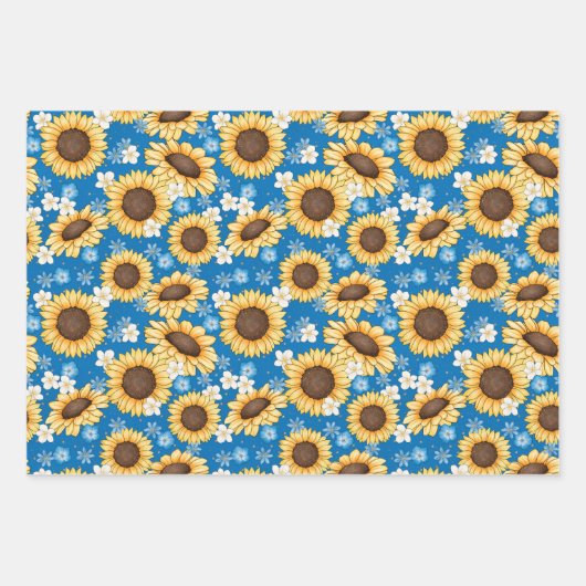 Bienen Sonnenblumen Umhüllungspapier Set von 3 Geschenkpapier Set (Vorderseite)