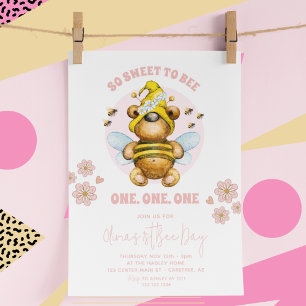 Bienen-Tag Honigbiene Rosa Floral 1. Geburtstag Einladung