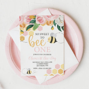 Bienen-Tag Hummel 1. Geburtstag rosa floral Einladung