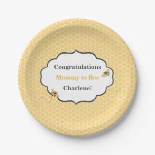 Bienen-Thema Waben Gold & Grau Pappteller