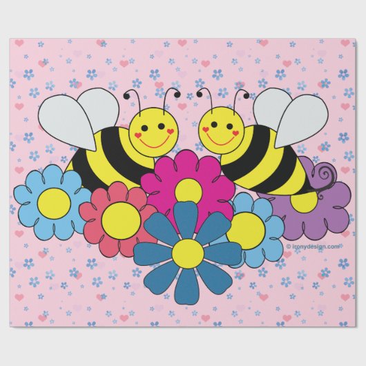 Bienen-u. Blumen-Entwurfs-Abbildungsblätter Geschenkpapier (Flach)