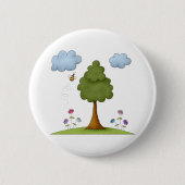 Bienen- und Baumlandschaft mit Blume und Wolken Button (Vorderseite)