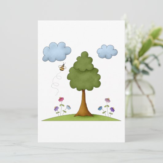 Bienen- und Baumlandschaft mit Blume und Wolken Einladung (Stehend Vorderseite)