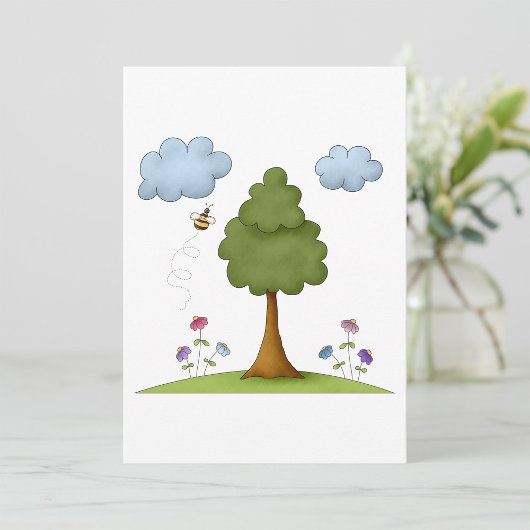 Bienen- und Baumlandschaft mit Blume und Wolken Einladung