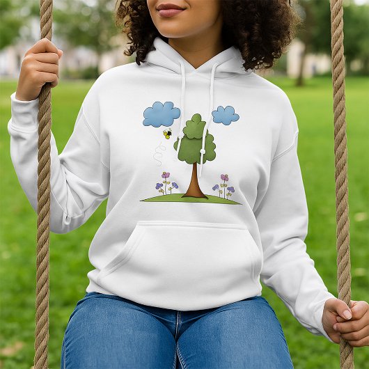 Bienen- und Baumlandschaft mit Blume und Wolken Hoodie
