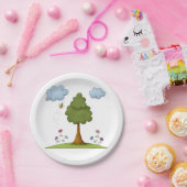 Bienen- und Baumlandschaft mit Blume und Wolken Pappteller (Party)
