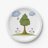 Bienen- und Baumlandschaft mit Blume und Wolken Pappteller (Vorderseite)