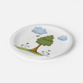 Bienen- und Baumlandschaft mit Blume und Wolken Pappteller (Schrägansicht)