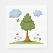 Bienen- und Baumlandschaft mit Blume und Wolken Serviette (Vorderseite)