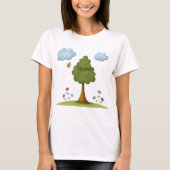 Bienen- und Baumlandschaft mit Blume und Wolken T-Shirt (Vorderseite)
