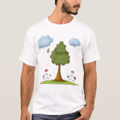 Bienen- und Baumlandschaft mit Blume und Wolken T-Shirt (Vorderseite)