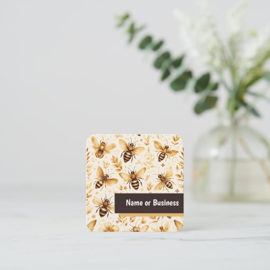Bienen und Blätter Quadratische Visitenkarte (Stehend Vorderseite)