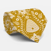 Bienen und Blume auf Senfgelb Krawatte (Gerollt)