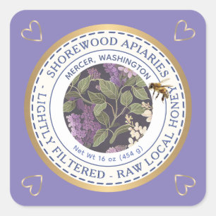 Bienen und Blume-Honigetikett mit Goldharz Quadratischer Aufkleber