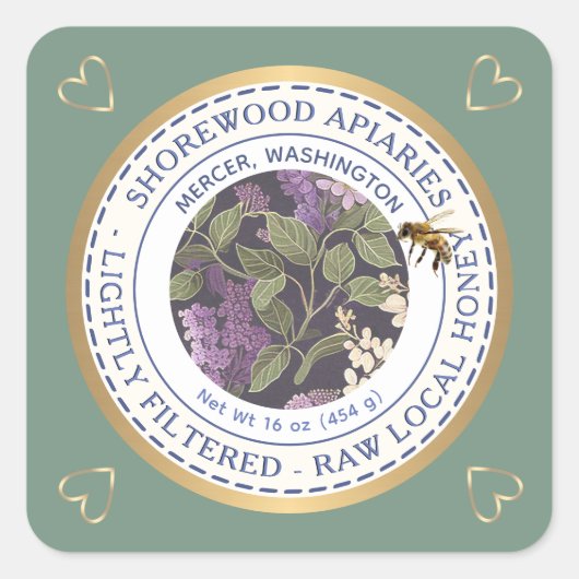 Bienen und Blume-Honigetikett mit Goldharz Quadratischer Aufkleber (Vorderseite)