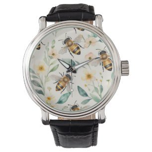 Bienen und Blume - Muster für Honigcreme aus Creme Armbanduhr