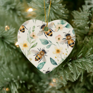 Bienen und Blume - Muster für Honigcreme aus Creme Keramik Ornament