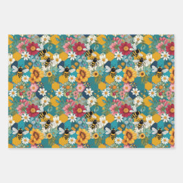 Bienen und Blumen Biene Blumenmuster Geschenkpapier Set